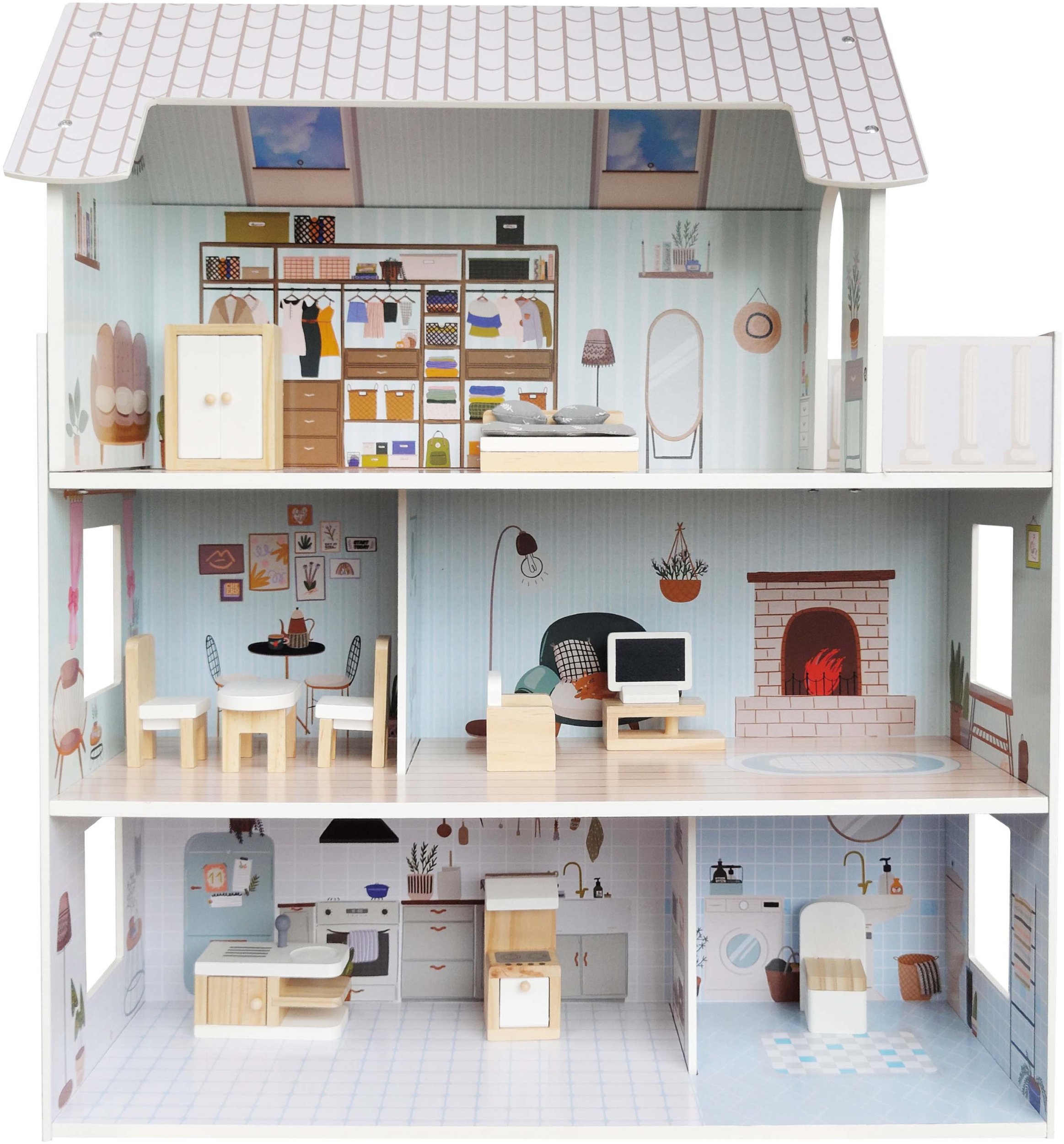 Drewniany domek dla lalek Rozalia z akcesoriami