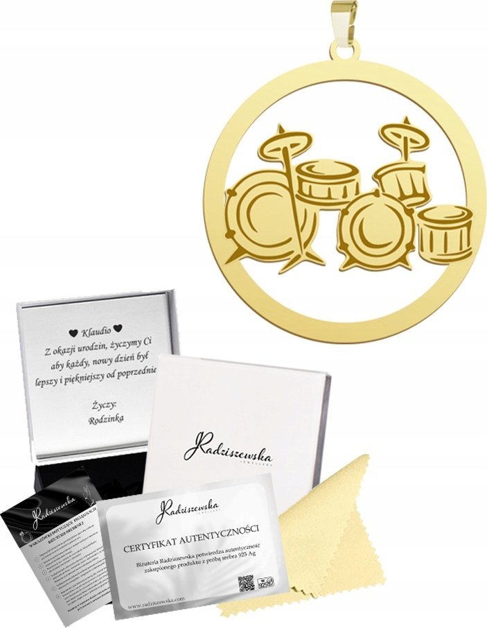 Radziszewska Jewellery Złota Zawieszka z Perkusją SREBRO 925 Perkusja Prezent GRAWER GRATIS