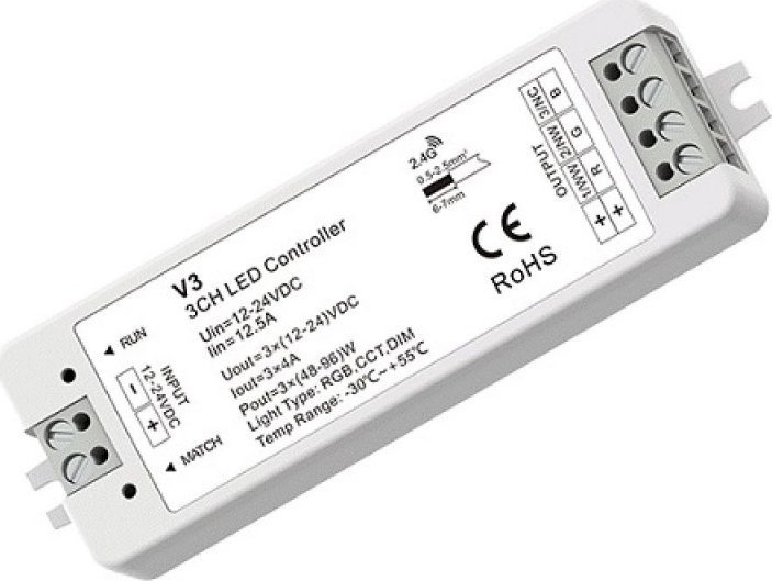 SKYDANCE V3 nuolatinės įtampos RGB valdiklis, 12-24V, 3x 4A