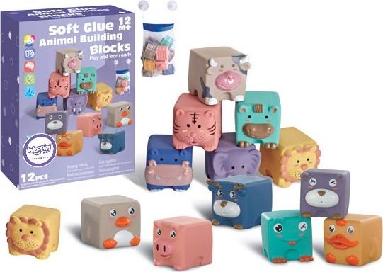 Woopie WOOPIE Klocki Sensoryczne Układanka do Ściskania Wody Dźwięk Zwierzątka 12 el.