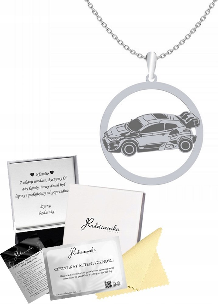 Radziszewska Jewellery Naszyjnik Srebrny Rajdowe Mistrzostwa Świata Łańcuszek 925 Prezent GRAWER