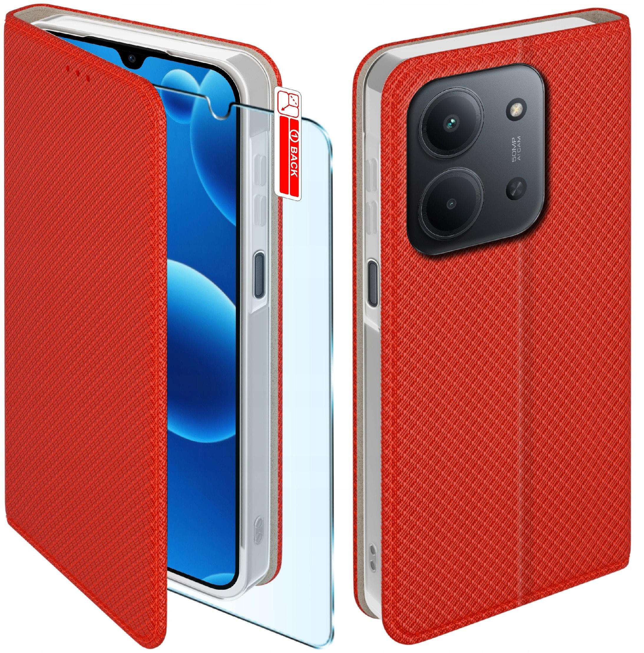 Etui MAGNET do Xiaomi Redmi 15C 5G Zamykane Czerwony Futerał + Szkło 9H