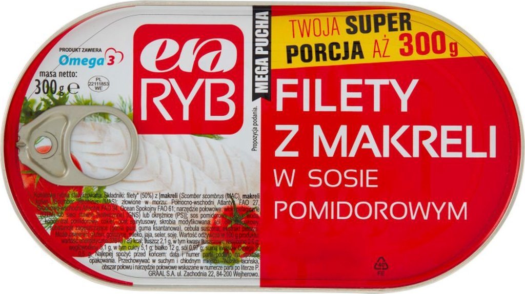 Graal Era Ryb Filety z makreli w sosie pomidorowym 300 g
