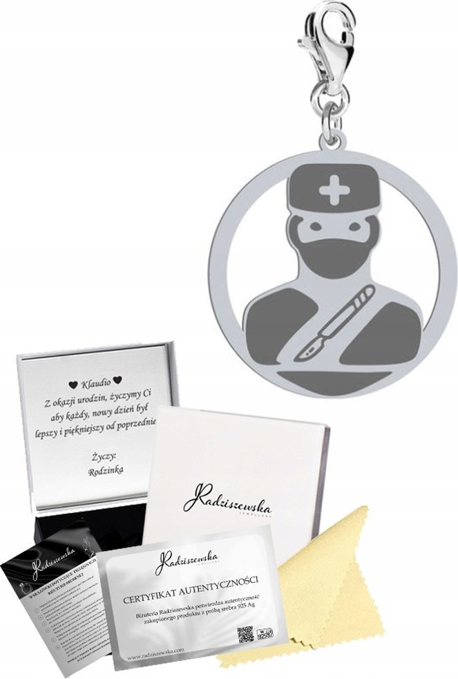 Radziszewska Jewellery Charms Srebrny z Chirurgiem Służba Zdrowia Prezent Kobieta ŻYCZENIA GRATIS