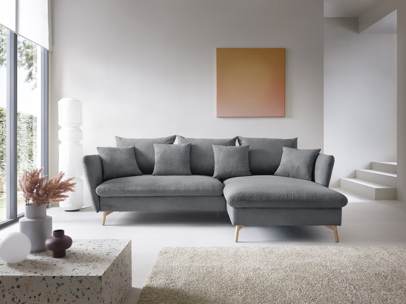 Narożnik skandynawski z funkcją spania MORRE Poso 60 Szary Stalowy sztruks