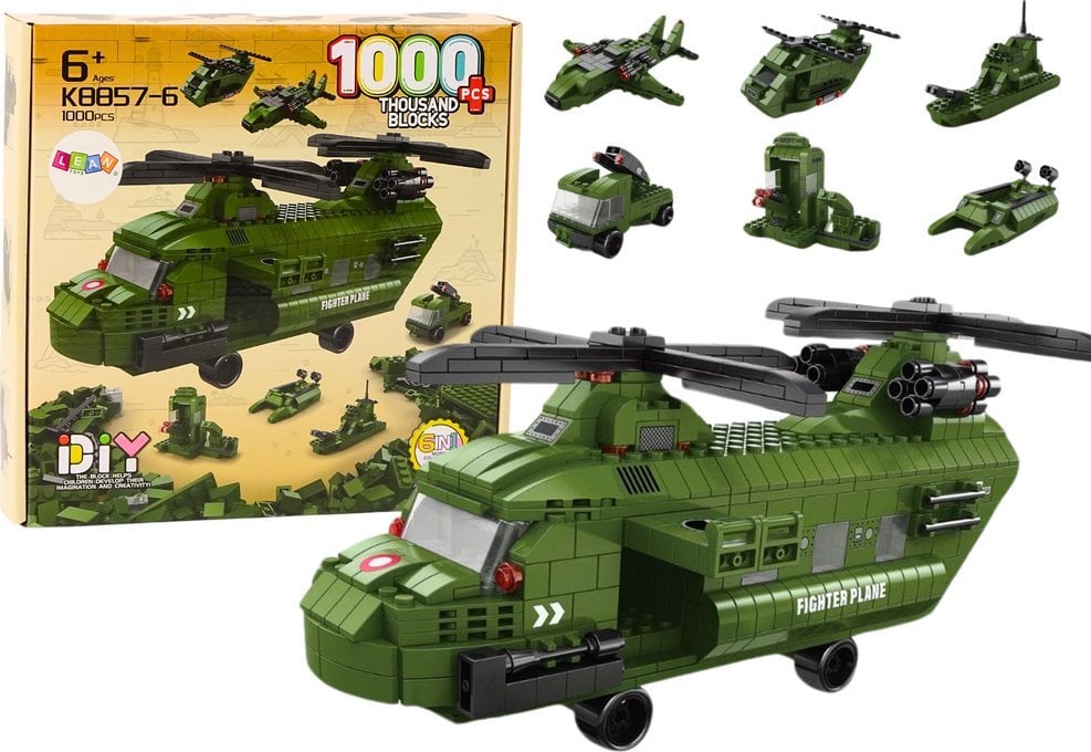 LeanToys Zestaw Klocków Helikopter Wojskowy Militarny Zielony 1000 El