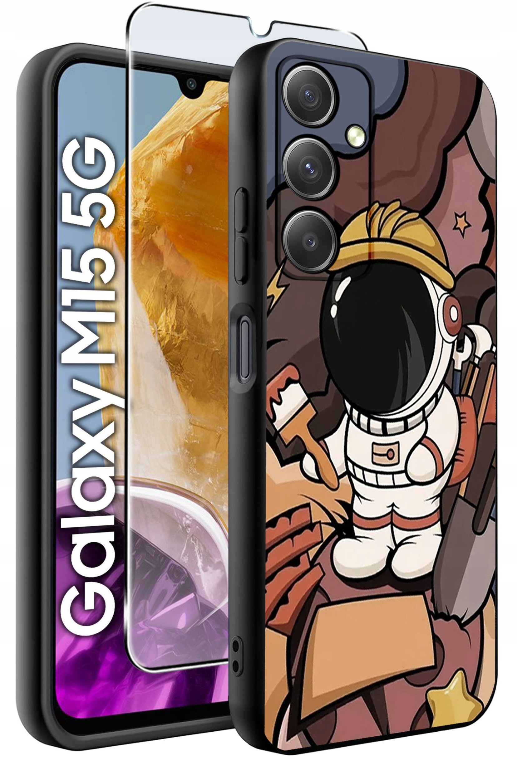 ETUI do Samsung M15 5G WZORY | SILIKONOWE MATT CASE + SZKŁO HARTOWANE 9H