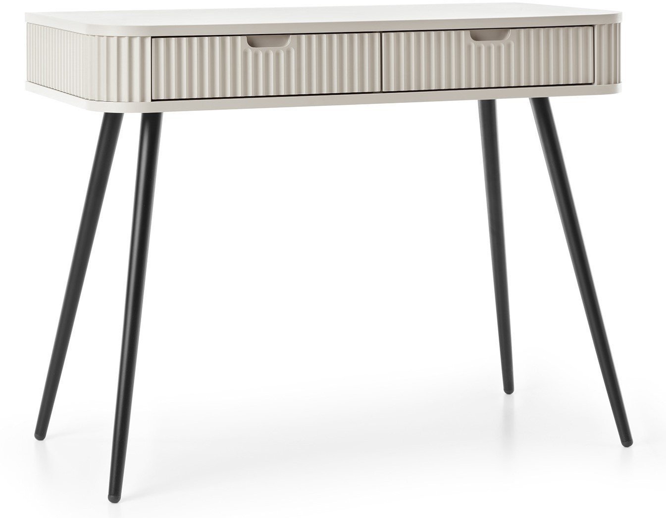 Toaletka Porto 110 cm z dwoma szufladą i ryflowanymi frontami w kolorze cashmere + czarne nogi