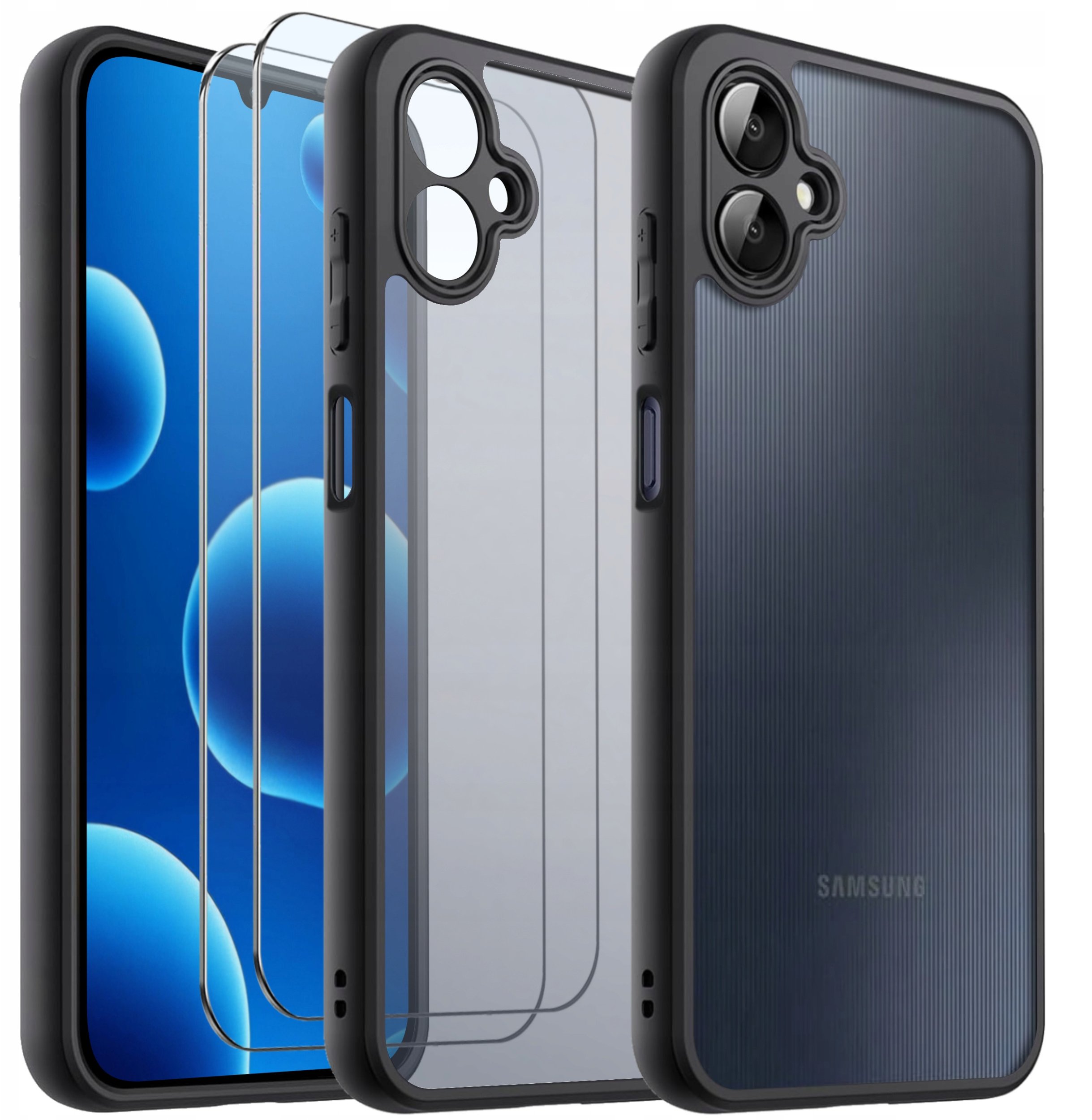 Etui do Samsung Galaxy A06 WZMACNIANE MATOWE CZARNE PANCERNE 2x SZKŁO