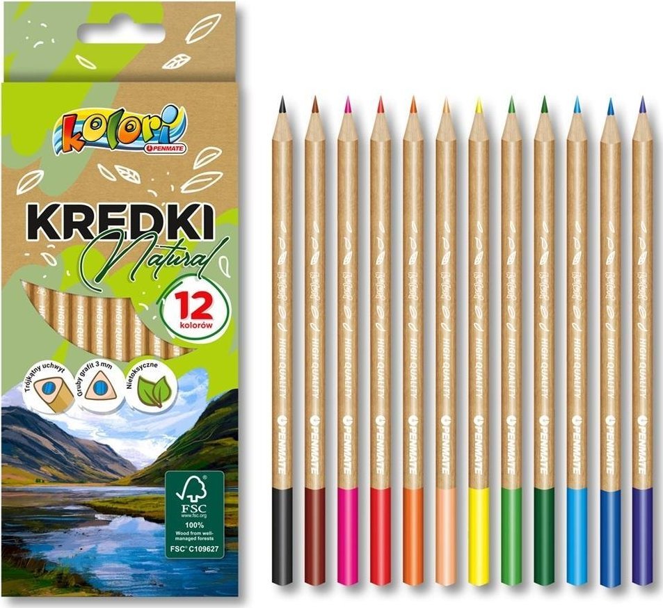 Kredki Kolori ołówkowe 12 kolorów natural PENMATE