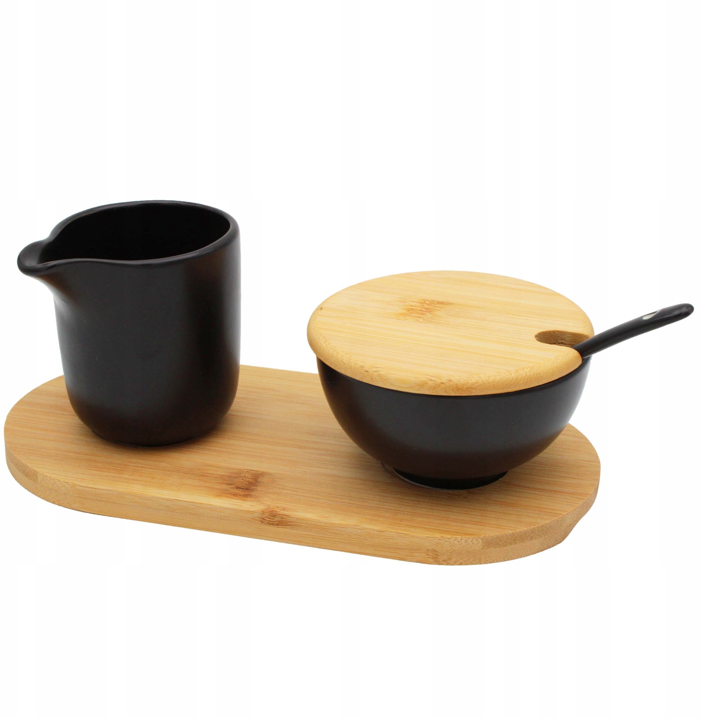 ZESTAW CERAMICZNA CUKIERNICZKA I MLECZNIK NA BAMBUSOWEJ PODSTAWCE BRUNBESTE BB-4503