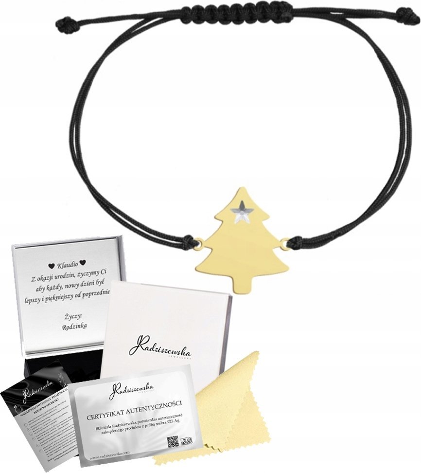 Radziszewska Jewellery Złota Bransoletka Choinka 925 Boże Narodzenie Prezent ŻYCZENIA GRATIS