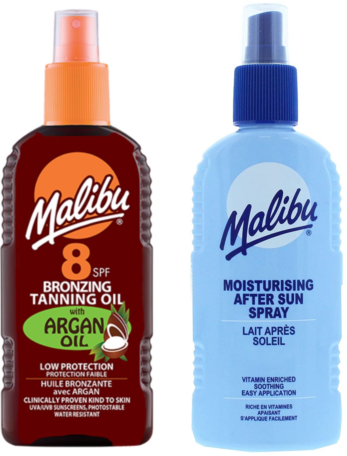 Malibu Olejek Brązujący Z Arganem SPF8 200ml + Balsam W Sprayu Po Opalaniu 200ml