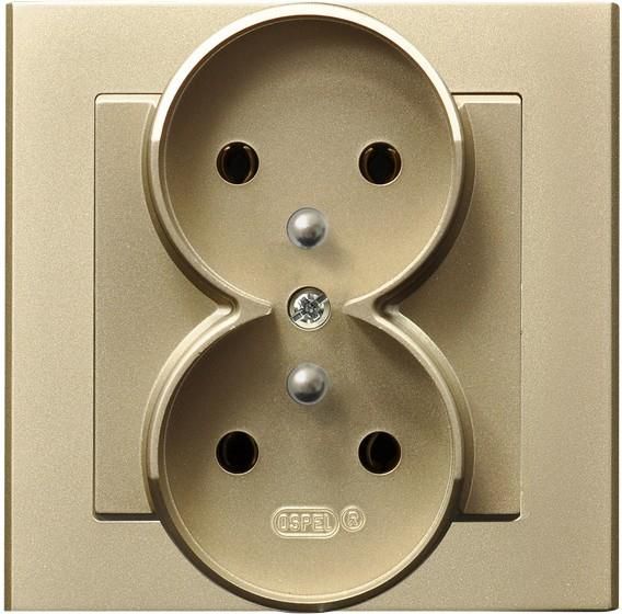 Ospel Gniazdo Sonata podwójne z uziemieniem złoty szampański (GP-2RZ/39)