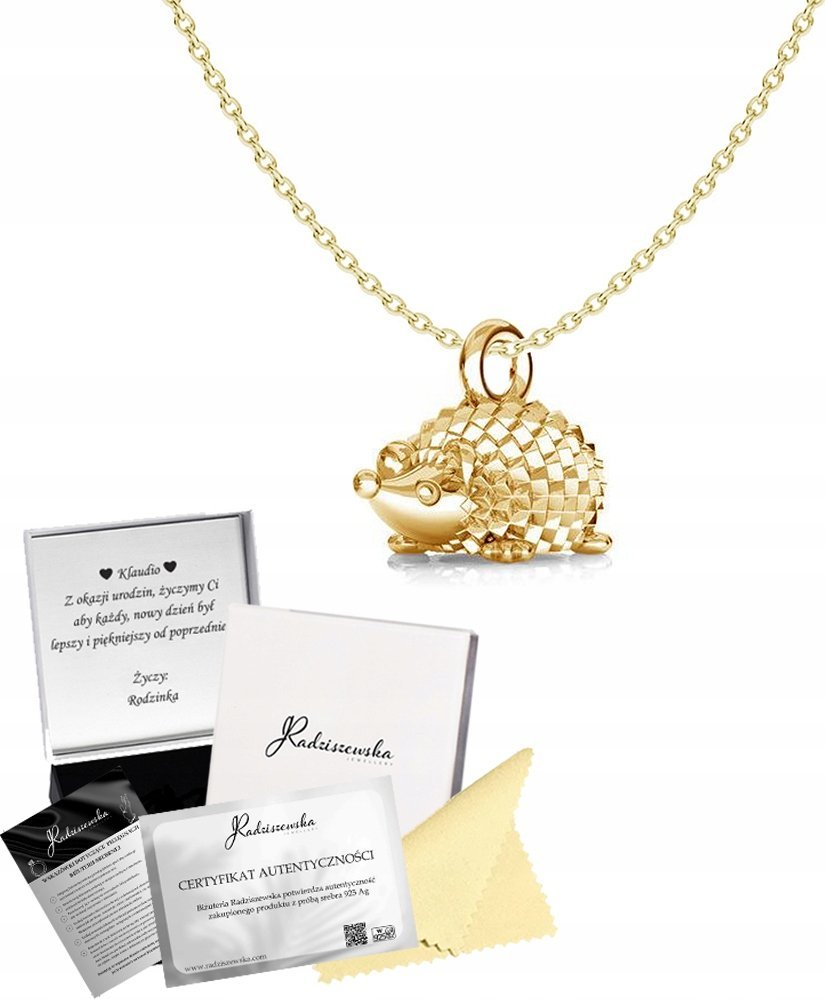Radziszewska Jewellery Złoty Naszyjnik Jeżyk SREBRO 925 Prezent Łańcuszek Kobieta GRAWER GRATIS