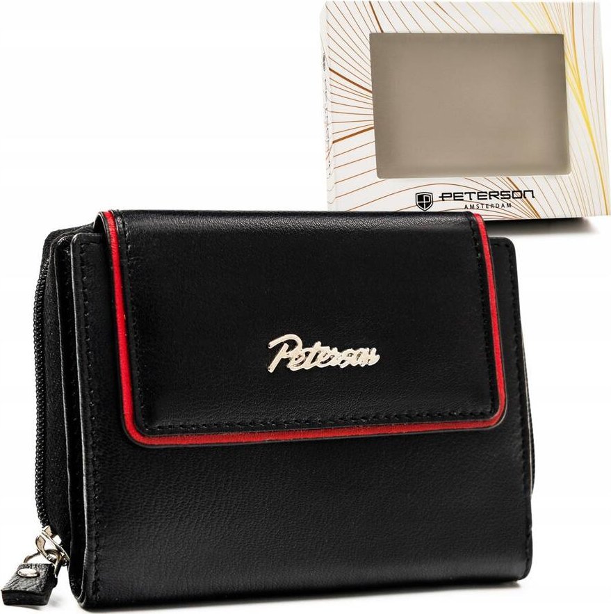 Peterson Mały, skórzany portfel damski na zatrzask i suwak - Peterson NoSize