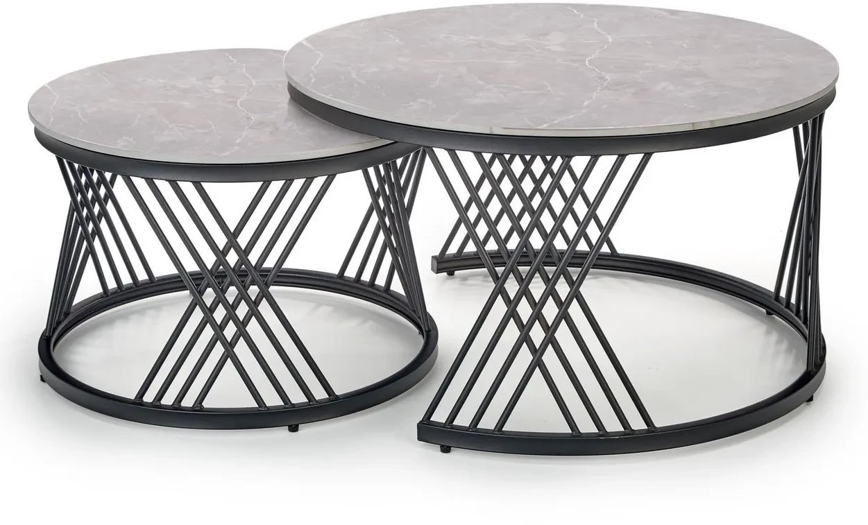 Zestaw 2 ław FLAMINGO szary marmur/czarny HALMAR