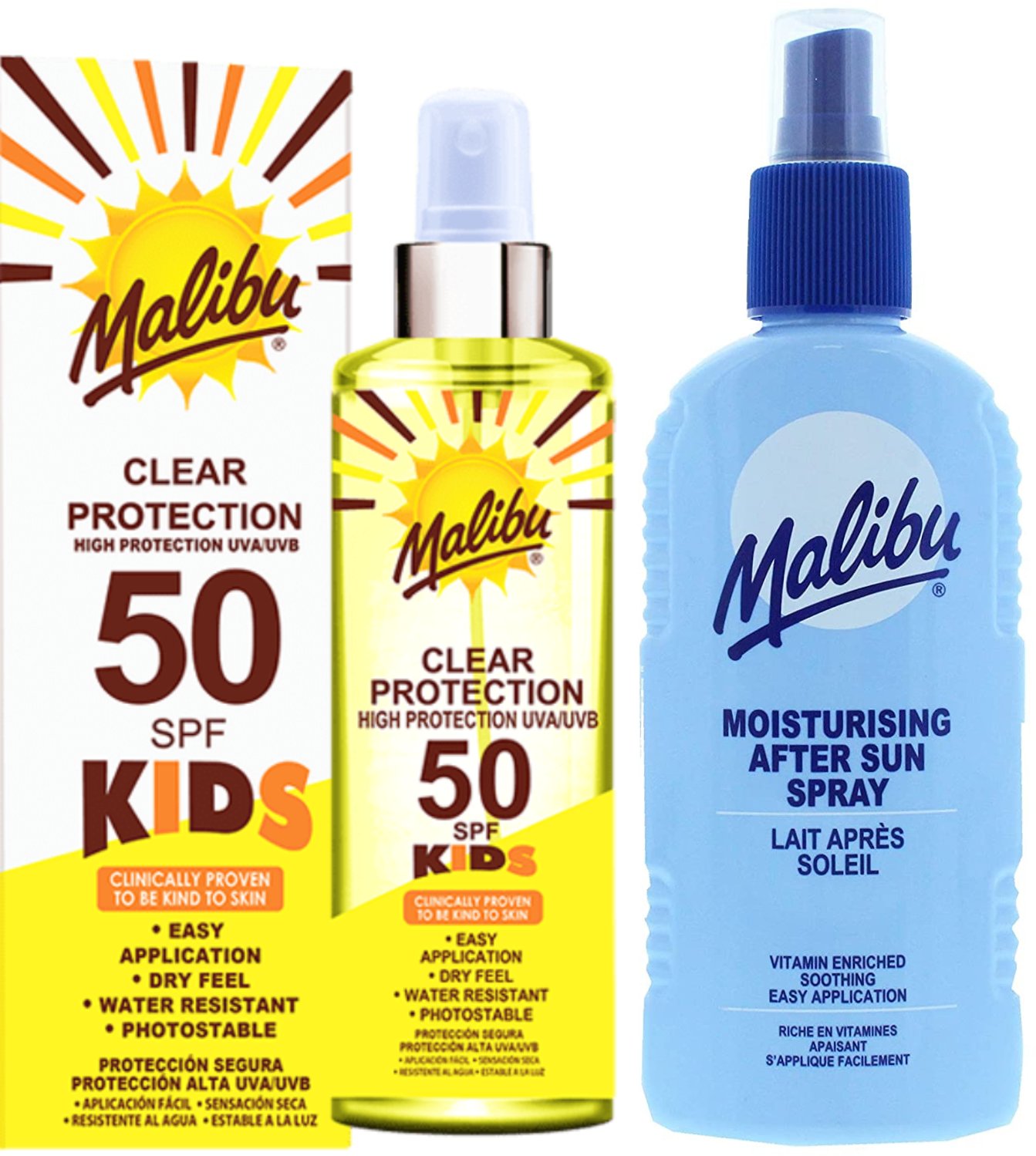 Malibu Bezbarwny Spray Dla Dzieci SPF50 250ml + Balsam W Sprayu Po Opalaniu 200ml