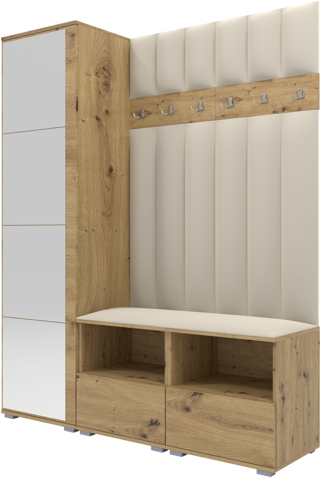 Tapicerowana garderoba Nela II LUX z lustrem - kolor dąb artisan + tkanina Trinity 01