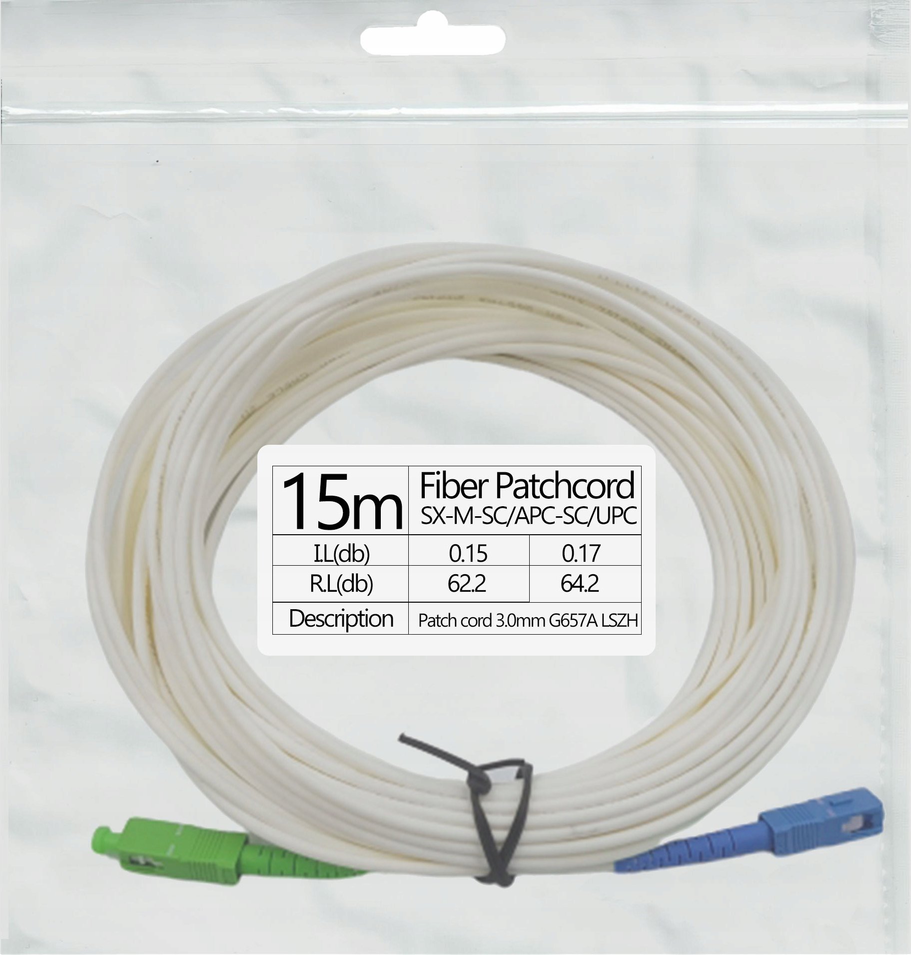 Patchcord światłowód kabel SC/APC-SC/UPC 15m simpl
