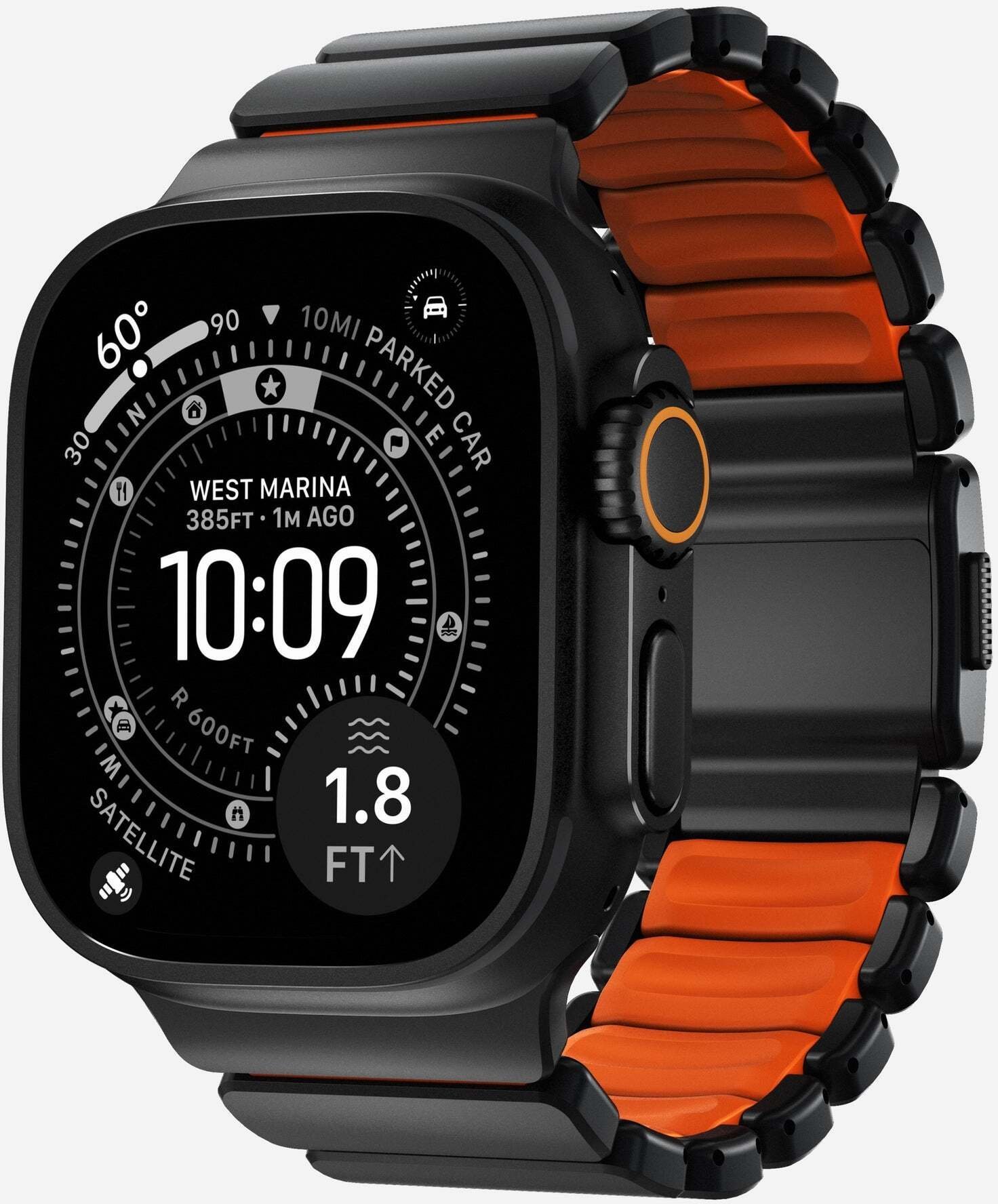 Nomad Goods Inc. Stratos Band - titanowa bransoleta do Apple Watch 49mm z FKM (black titanium, ultra orange FKM)