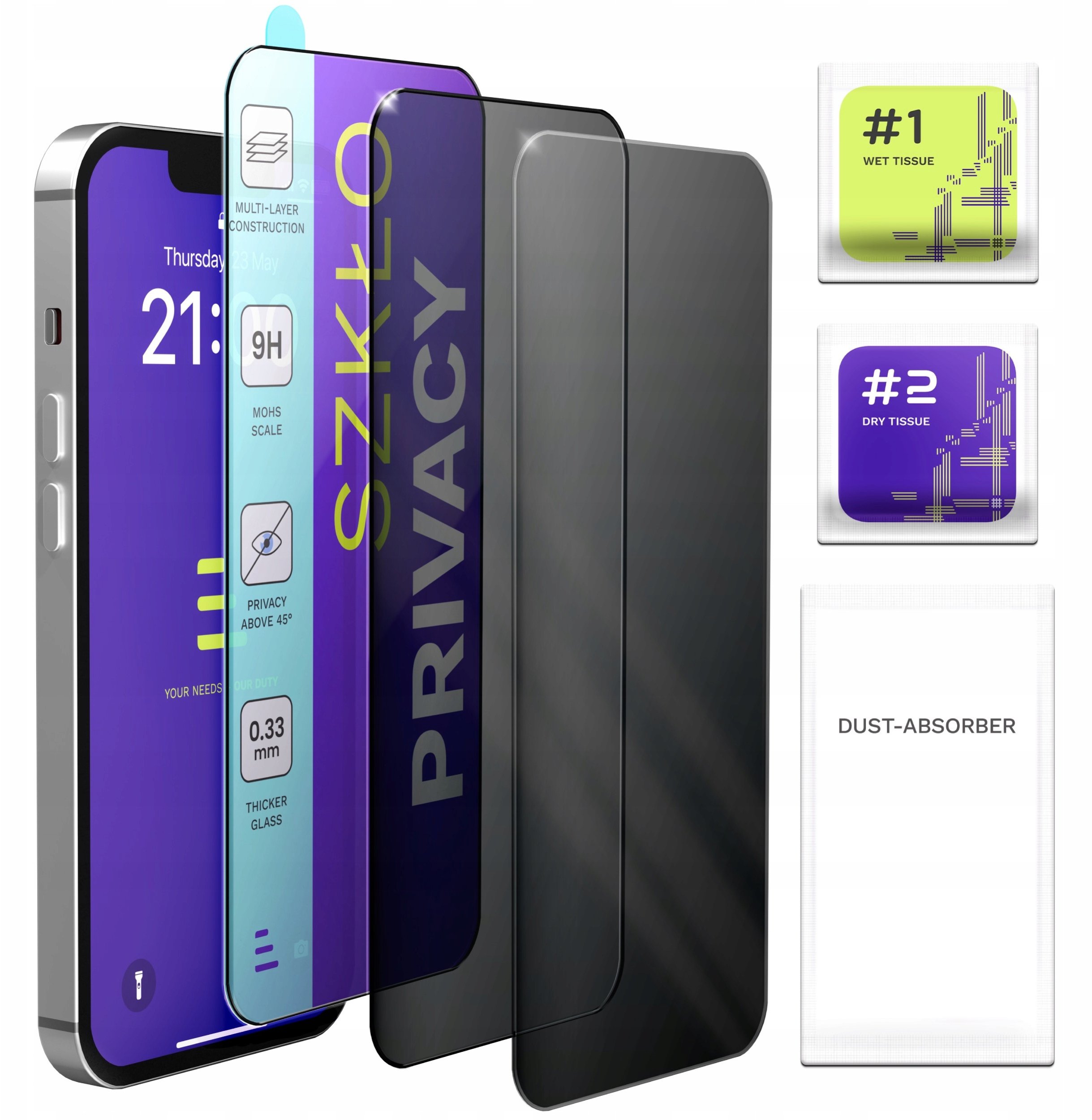 3-PAK Szkło Na Ekran Prywatyzujące Do iPhone 13 / 13 Pro / 14 Anti-Spy 9H