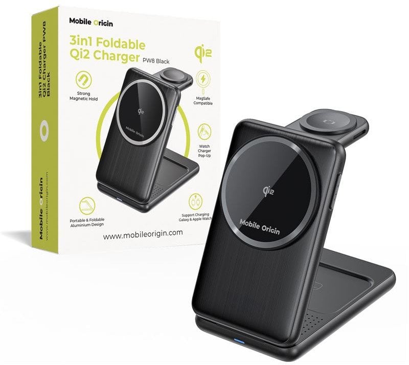 Mobile Origin 3in1 Foldable Qi2 Charger PW8, black