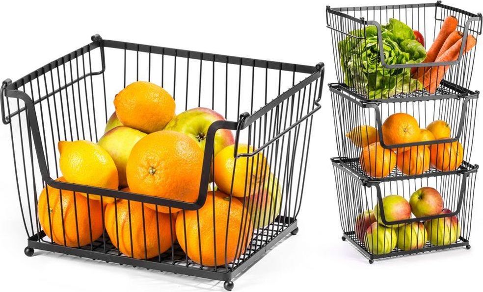 Vilde Koszyk metalowy czarny na OWOCE WARZYWA piętrowy do piętrowania 31x26x22 cm