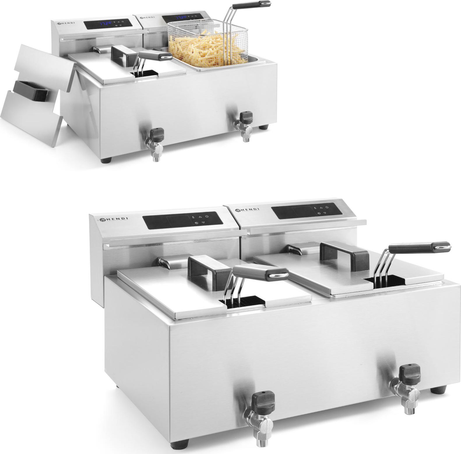 Hendi Frytownica frytkownica z panelem cyfrowym Mastercook z kranem 2x8L 2x3500W Frytownica frytkownica z panelem cyfrowym Mastercook z kranem 2x8L 2x