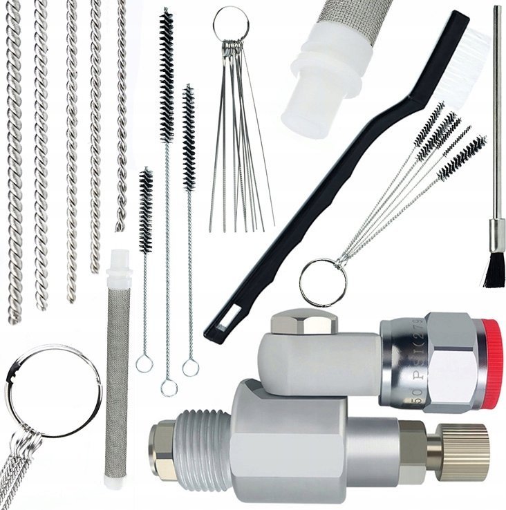 Rosfix Rosfix Zawór CleanShot do agregatu malarskiego+Wyciory 5szt.+Zestaw czyszczący do agregatu malarskiego 17w1+Filtr paluszkowy biały 60 mesh