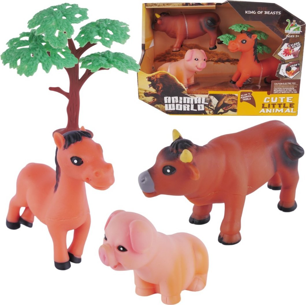 ZESTAW ZWIERZĄT WIEJSKICH KRÓWKA ŚWINKA KONIK DRZEWKO ZABAWA W FARMĘ