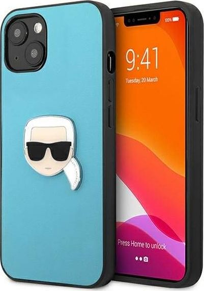 Karl Lagerfeld KLHCP13SPKMB iPhone 13 mini 5,4" niebieski/blue hardcase Leather Ikonik Karl`s Head Metal