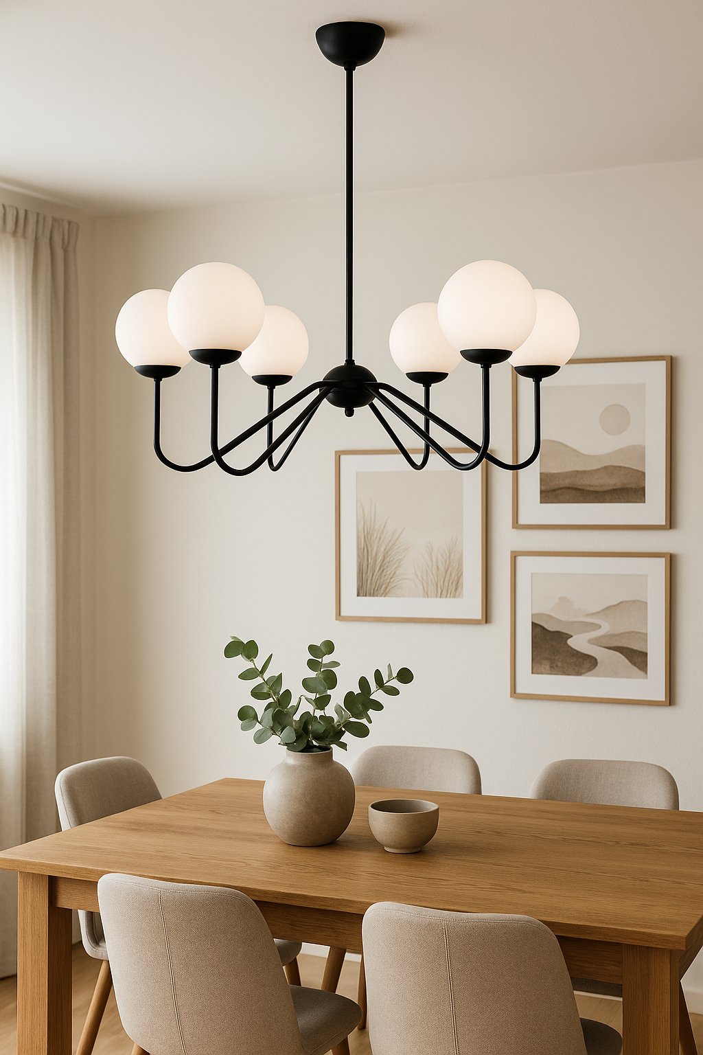 Lampa wisząca sufitowa czarna nowoczesny żyrandol 6-punktowy do salonu lub jadalni