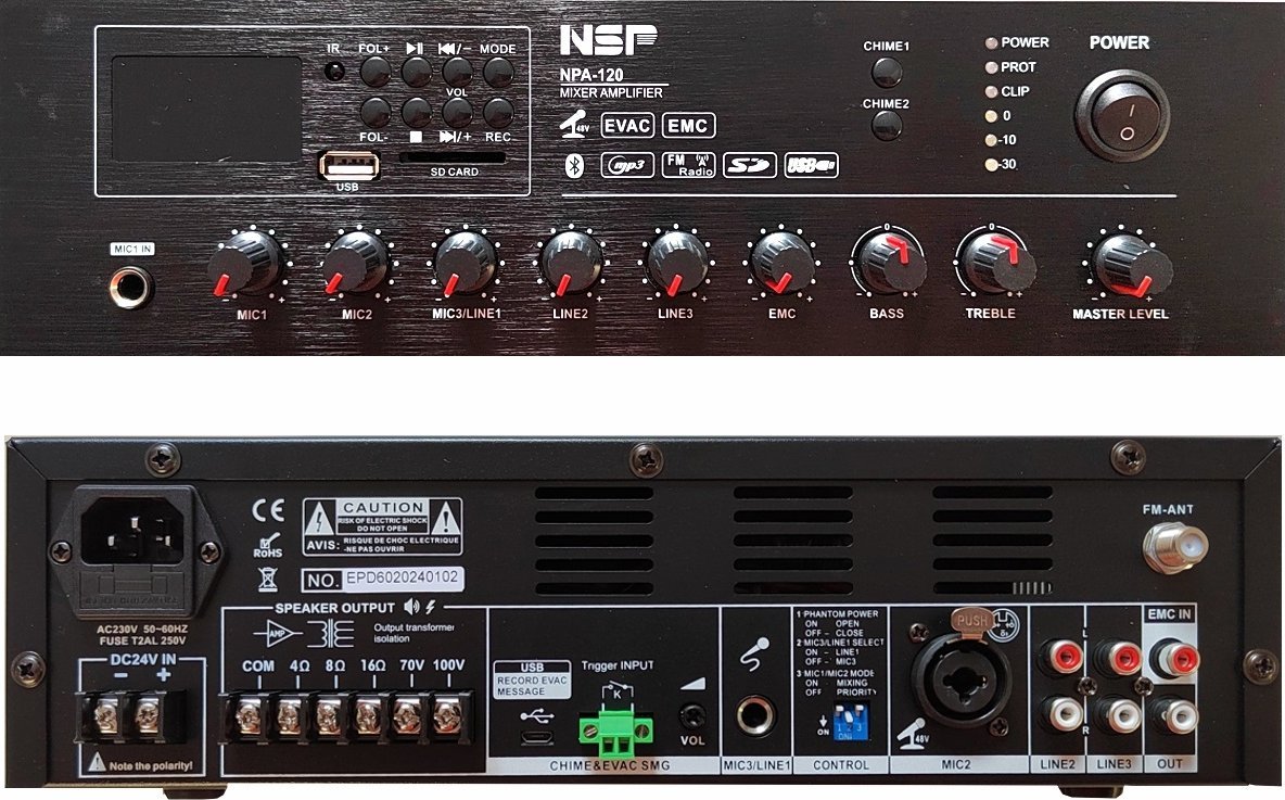 NSPA NSP NPA-120 wzmacniacz mikser instalacyjny radiowęzłowy