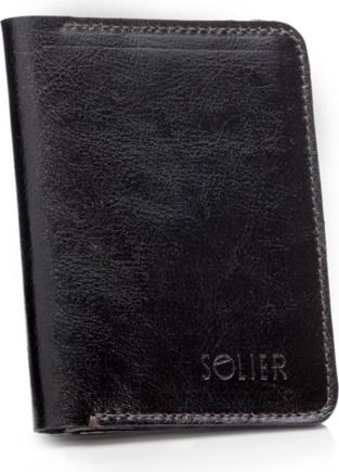 Solier Cienki skórzany męski portfel z bilonówką SOLIER SLIM CIEMNY BRĄZ