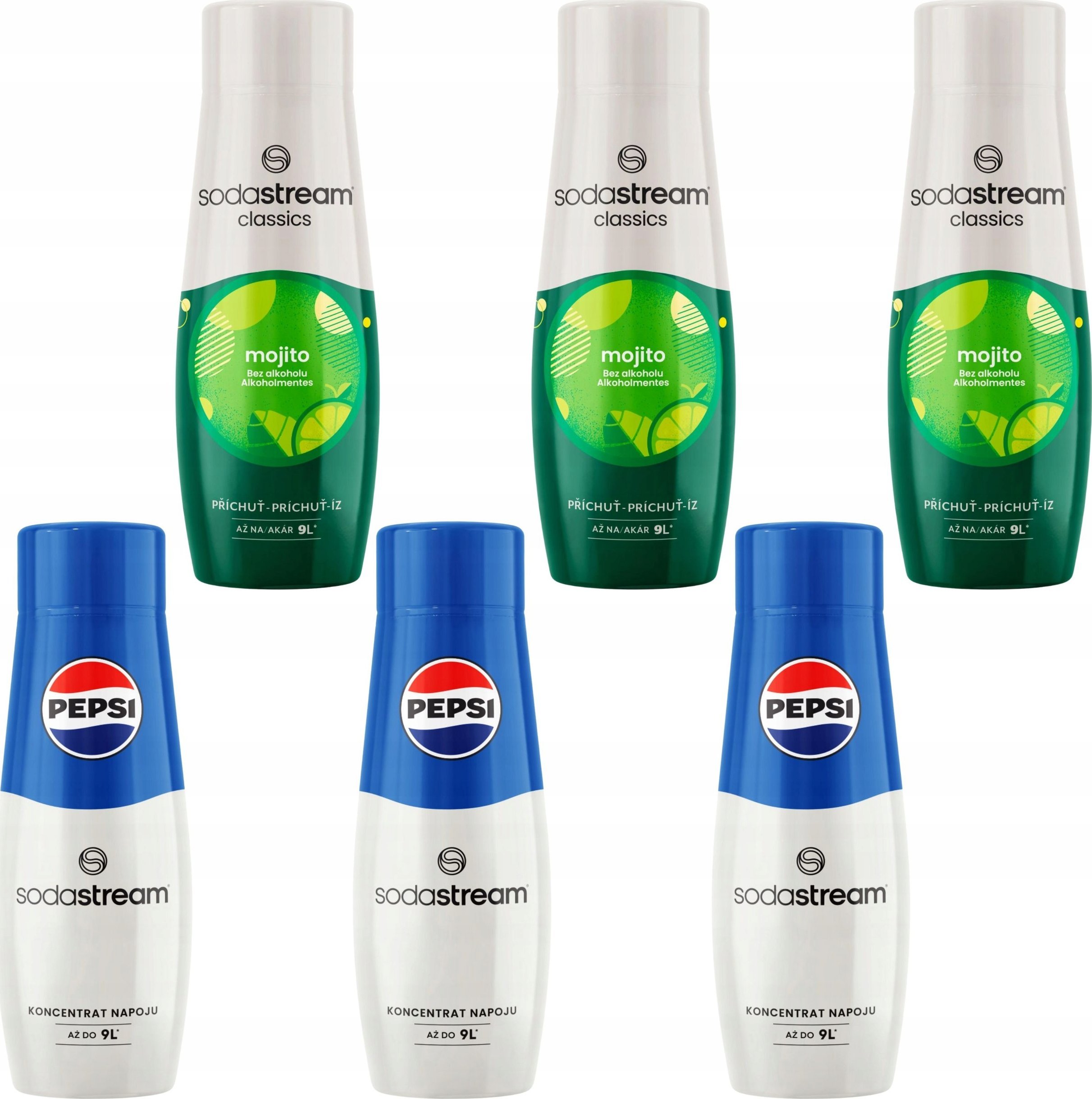 6x SYROP SODASTREAM 3x PEPSI Cola + 3x MOJITO MOHITO Koncentrat do Wody