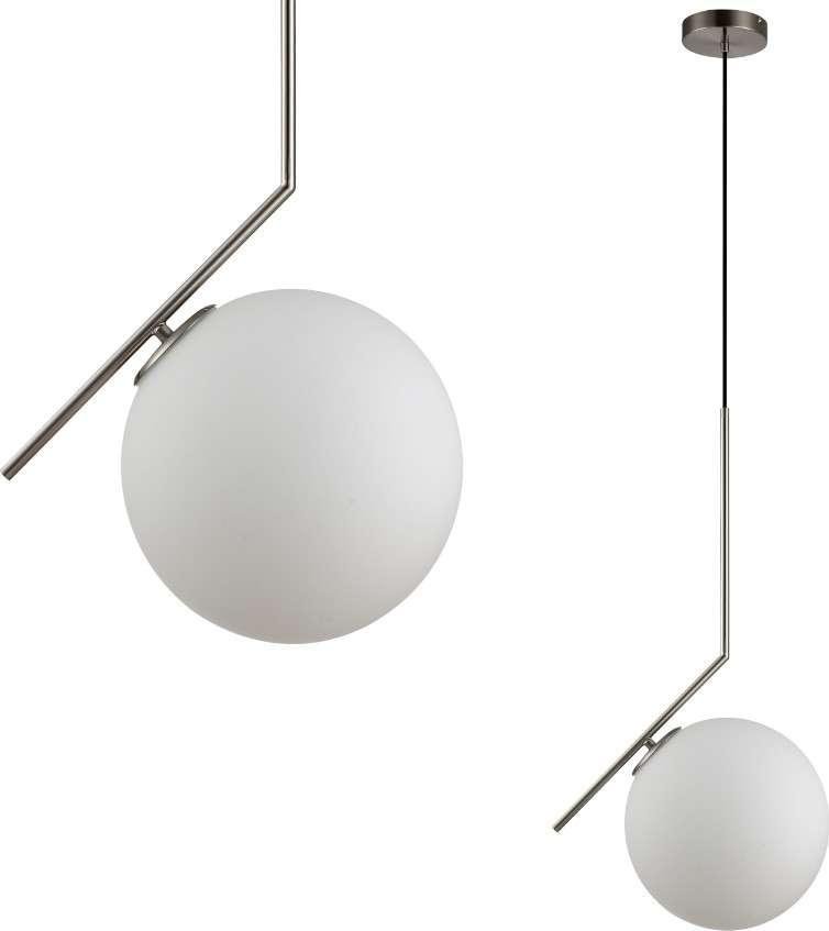 Lampa wisząca Mdeco Wisząca LAMPA loftowa CONDI MDM-7475/1-M-SN MDECO metalowa OPRAWA zwis szklana kula ball satyna biała