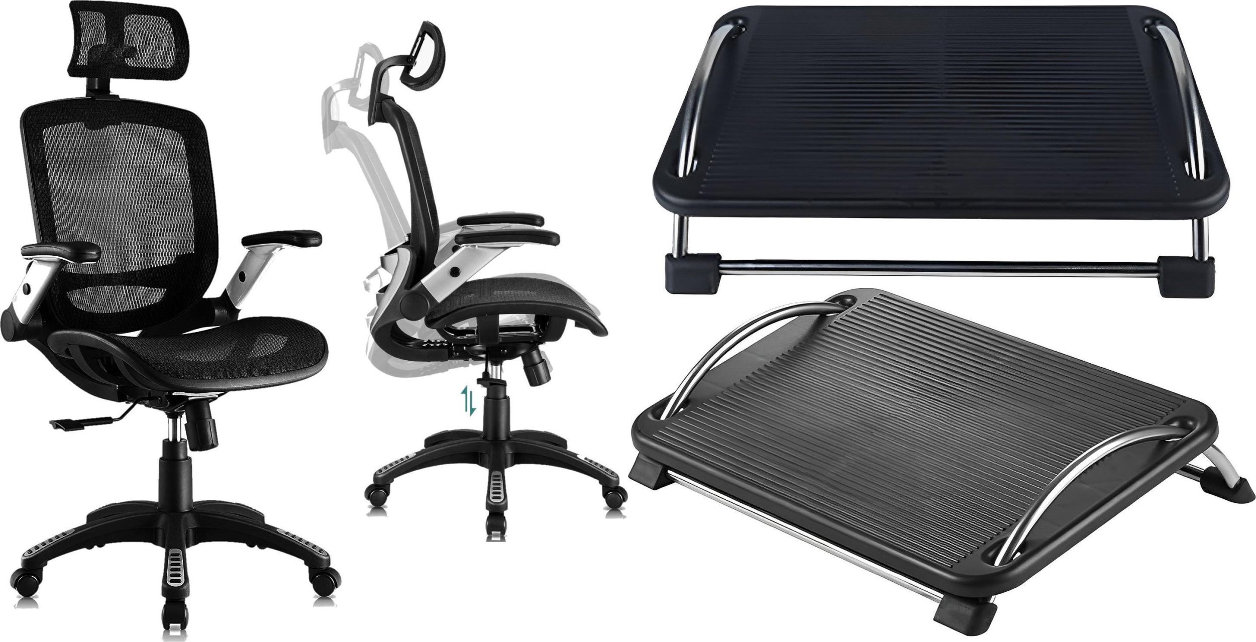 Krzesło biurowe Mozos Krzesło biurowe Mozos Ergo-C Czarne + Podnóżek biurowy FS1