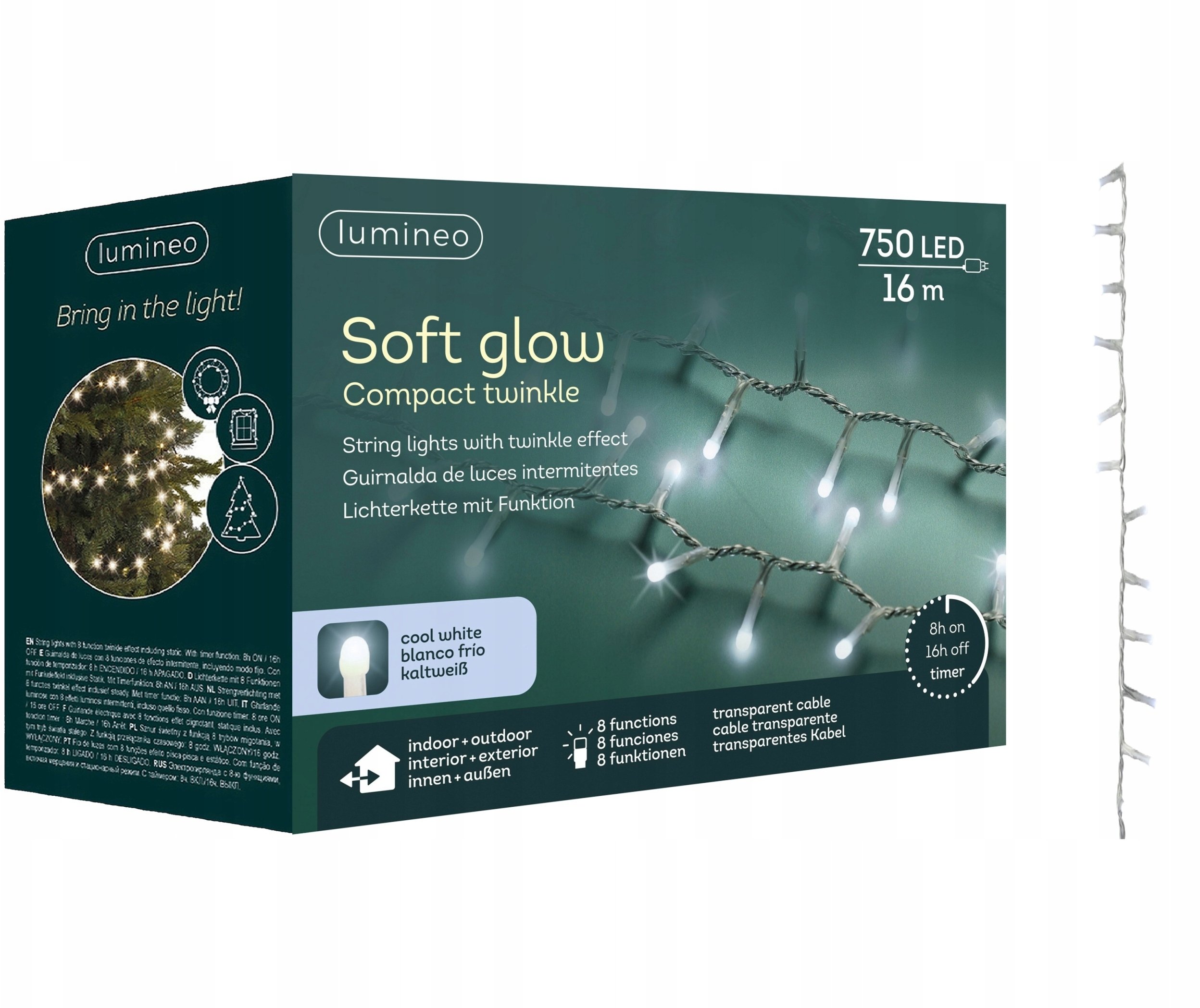 Lampki choinkowe światełka świąteczne 750 LED zimny biały 16m