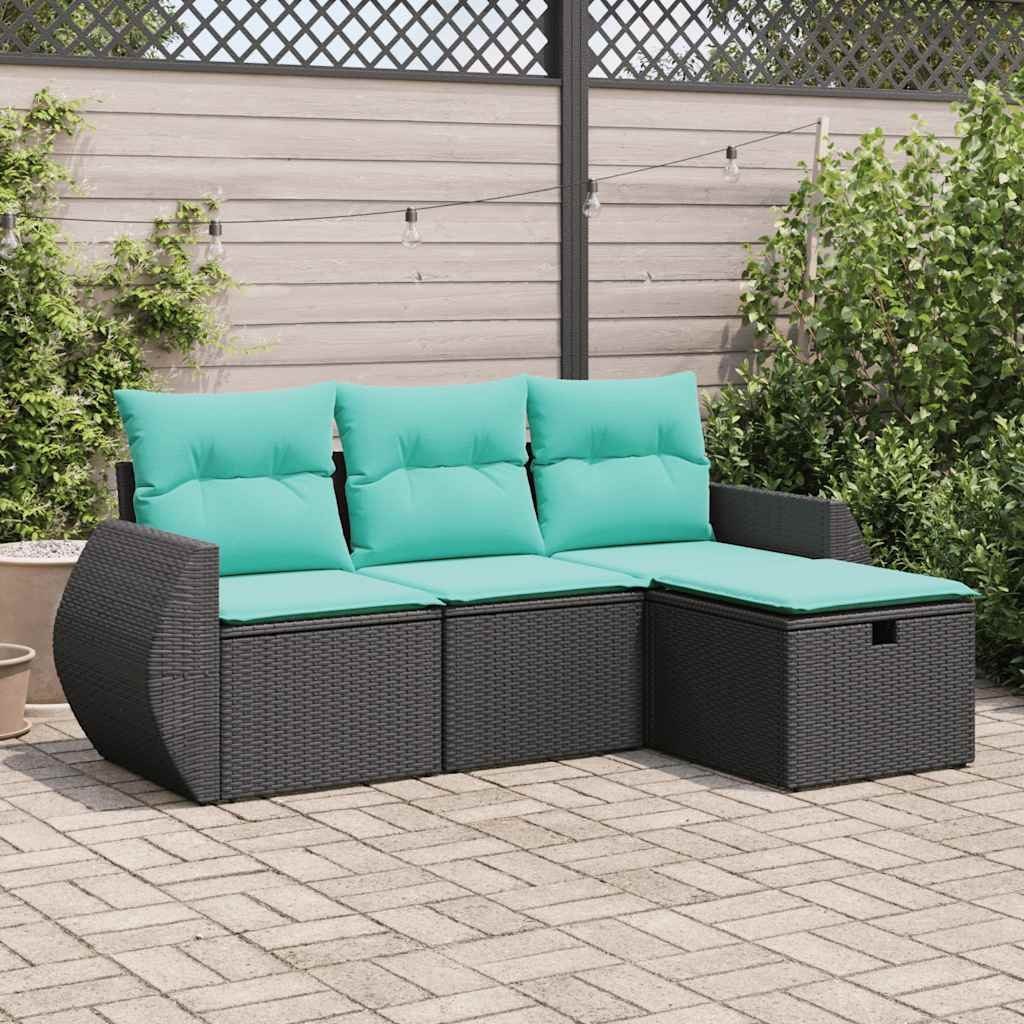 Garden Sofa Set Black PE Rattan Adjustable Feet Garden Sofa Set