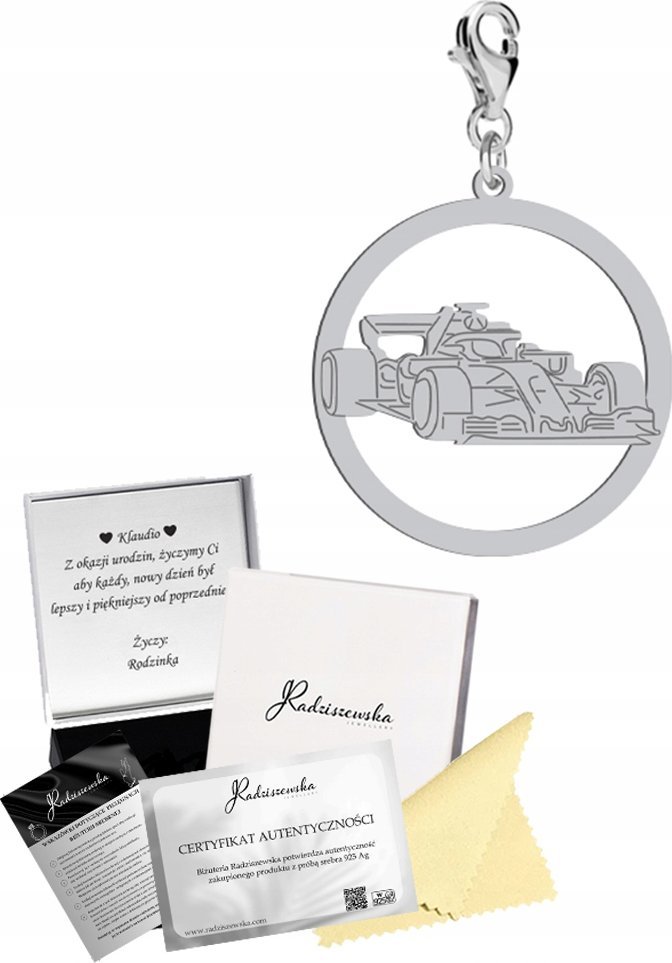 Radziszewska Jewellery Charms Srebrny Bolid Formuła 1 SREBRO 925 Prezent DEDYKACJA GRATIS