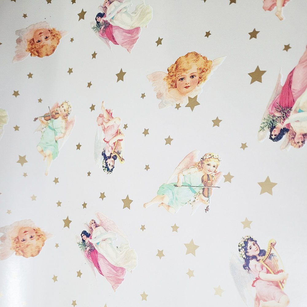 Papier beżowy aniołki do pakowania prezentów 70cmx2m 95m70