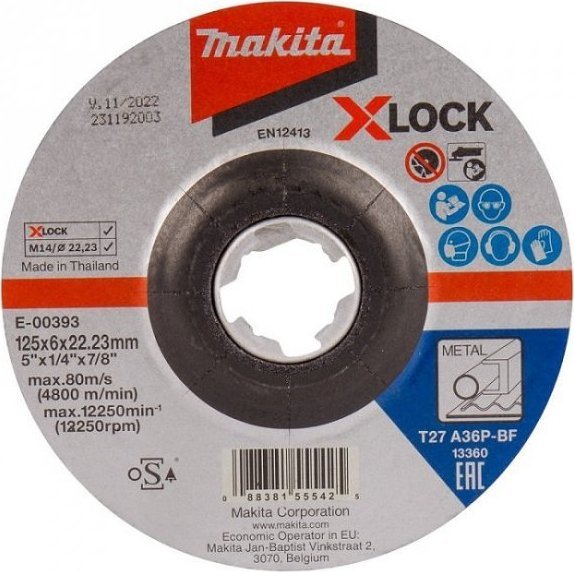 Makita TARCZA SZLIFIERSKA DO METALU 125*6*22MM X-LOCK A36P