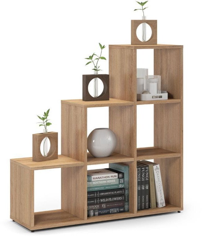 Regał schodkowy, komorowy, ETAP, 100x30x100 cm, dąb, mat | TYLETEGOTU