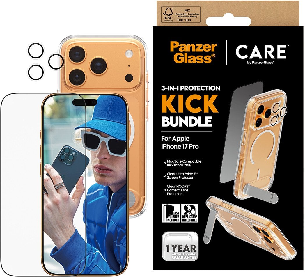 PanzerGlass CARE by Feature Kick 3w1 etui+szkło+lens iPhone 17 Pro