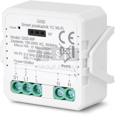 GISE Smart Pojedynczy moduł przekaźnikowy WiFi | Tuya | GSS-WF