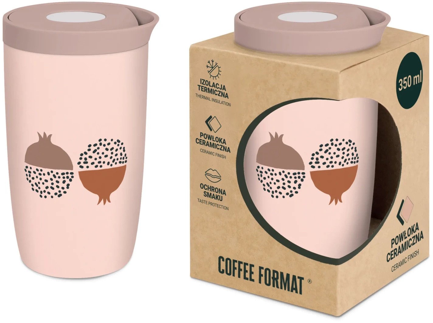 Coffee Format Różowy kubek termiczny z nadrukiem 350 ml
