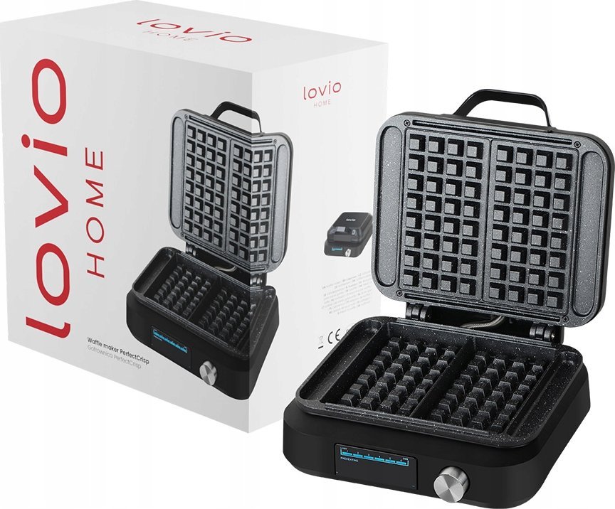 Gofrownica LOVIO PerfectCrisp LVWF002BK 2 GOFRY DUŻE CHRUPIĄCE 2200W DUŻA MOCNA SZYBKA regulacja czasu
