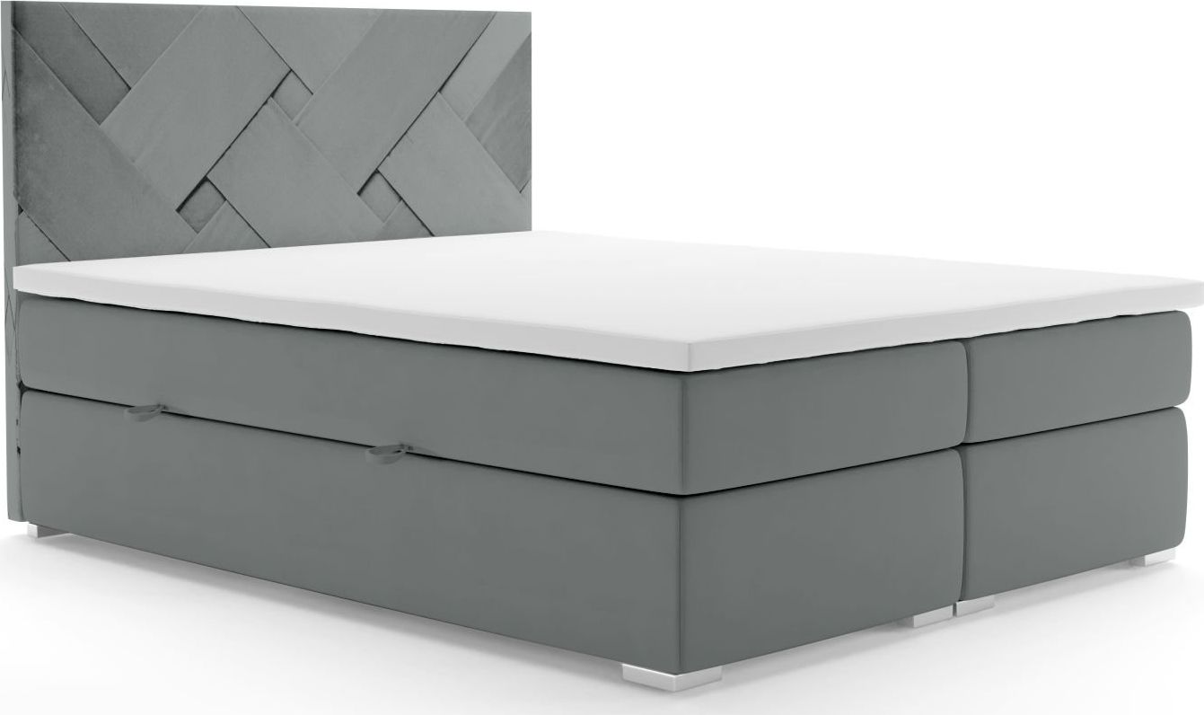 LAVERTO Łóżko kontynentalne FEZ 160x200 szare velvet z pojemnikiem