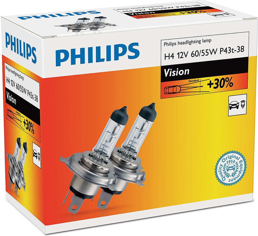 Philips Żarówka H4 12V/60/55W P43T-38 +30% Vision 2szt